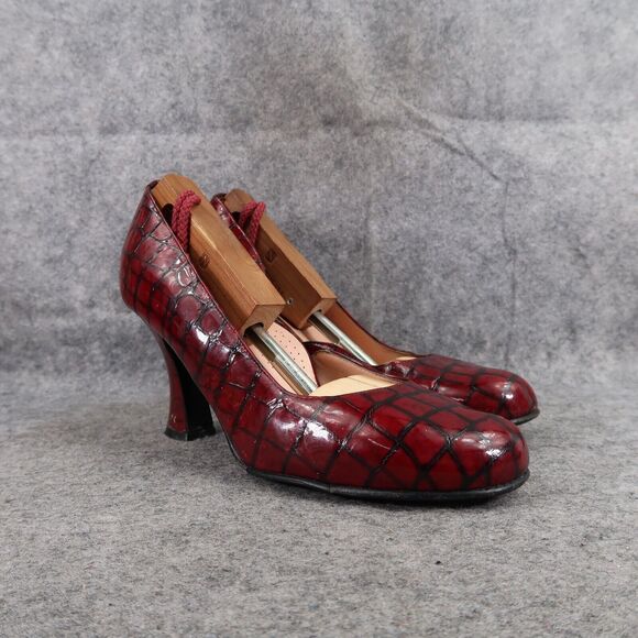 Anyi Lu Shoes Women 40 Pumps Patent Leather Red Croc Embossed Fashion Spool Heel - Picture 1 of 16
